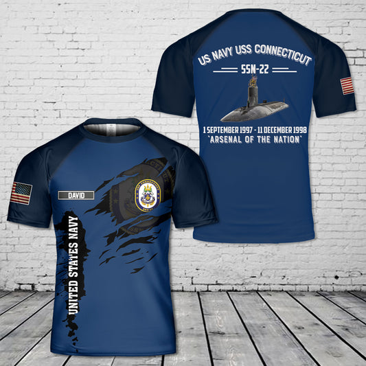 Custom Name US Navy USS Connecticut SSN 22 3D T-Shirt