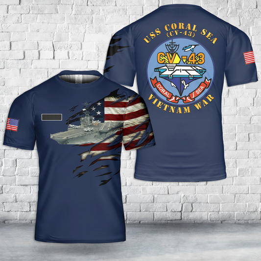 Custom Name US Navy USS Coral Sea (CV-43) T-Shirt 3D