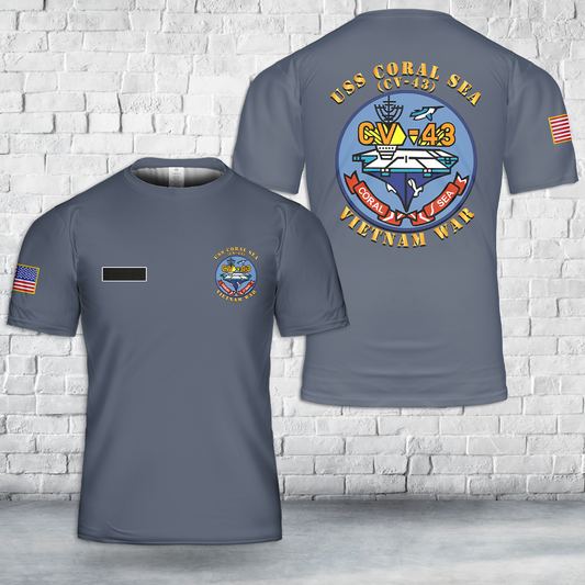 Custom Name US Navy USS Coral Sea (CV-43) Vietnam War T-Shirt 3D