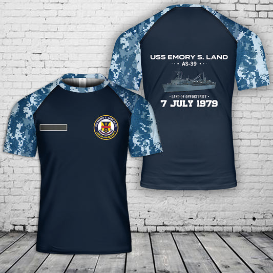 Custom Name US Navy USS Emory S. Land (AS-39) T-Shirt 3D