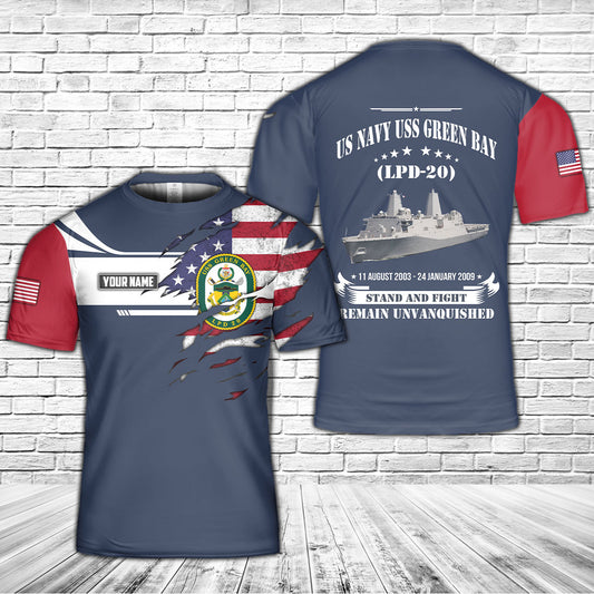Custom Name US Navy USS Green Bay (LPD-20) 3D T-Shirt