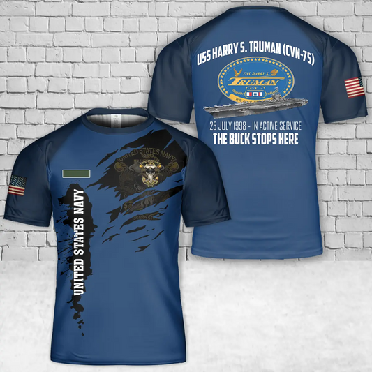Custom Name US Navy USS Harry S Truman CVN-75 Chief Petty Officer T-Shirt 3D