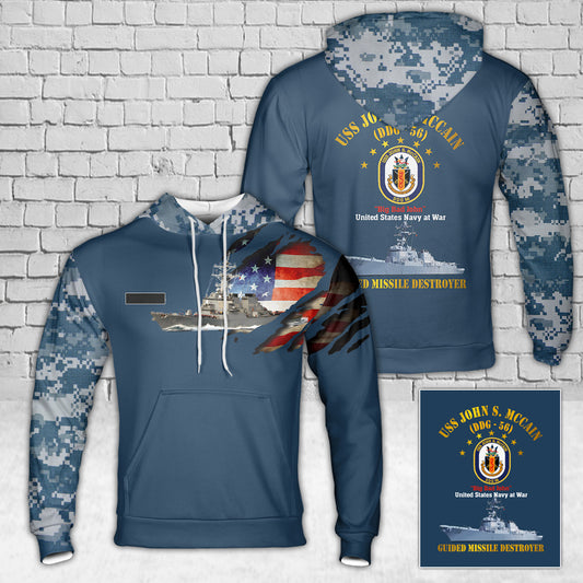 Custom Name US Navy USS John S. McCain (DDG-56) Hoodie 3D