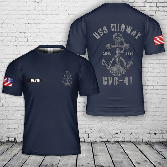 Custom Name US Navy USS Midway CV-41 T-Shirt 3D