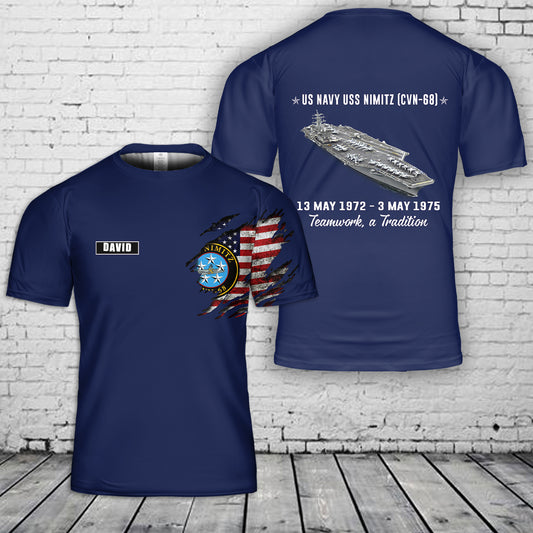 Custom Name US Navy USS Nimitz (CVN-68) 3D T-Shirt