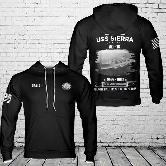 Custom Name US Navy USS Sierra (AD-18) 3D Hoodie
