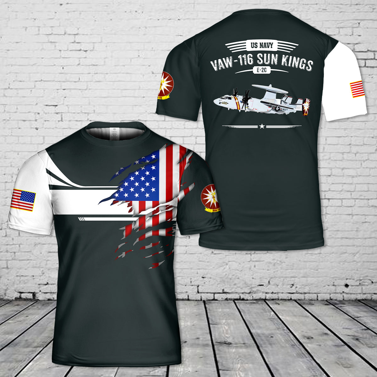 Custom Name US Navy VAW-116 Sun Kings E-2c 3D T-shirt β Merch Gears