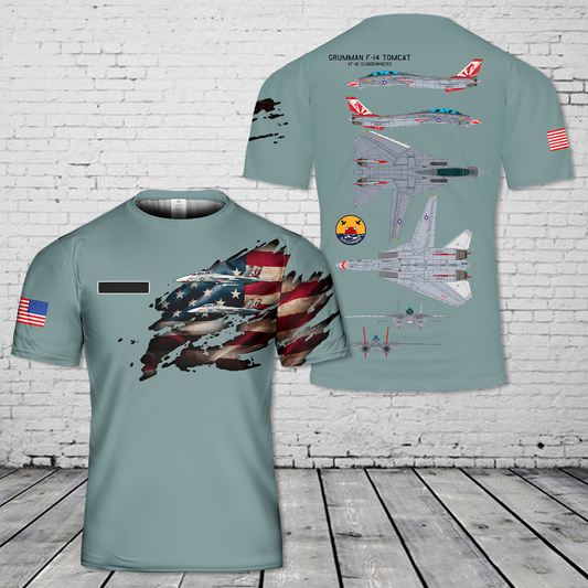 Custom Name US Navy VF-111 Sundowners Grumman F-14 Tomcat T-Shirt 3D