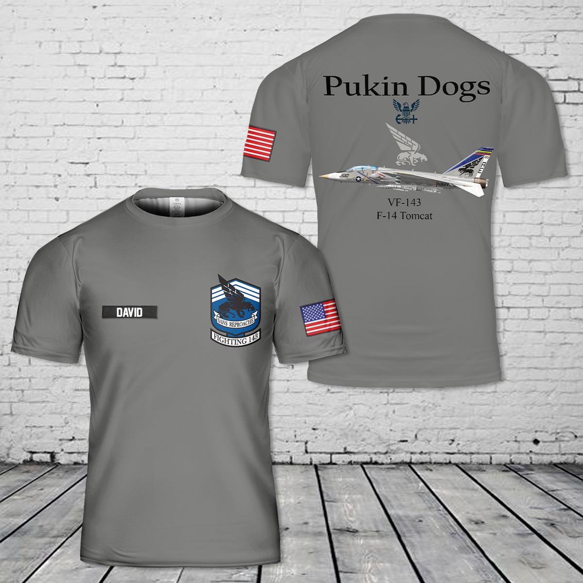 Custom Name US Navy VF-143 Pukin Dogs F-14A Tomcat T-Shirt 3D