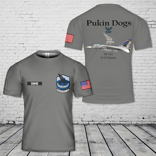 Custom Name US Navy VF-143 Pukin Dogs F-14A Tomcat T-Shirt 3D