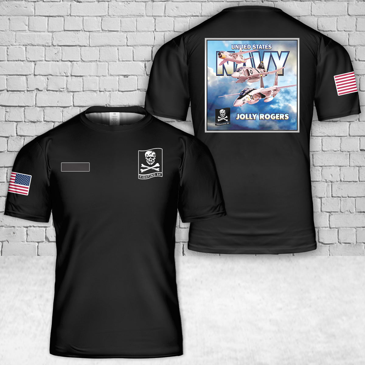 Custom Name US Navy VF-84 Jolly Rogers Heritage T-Shirt 3D