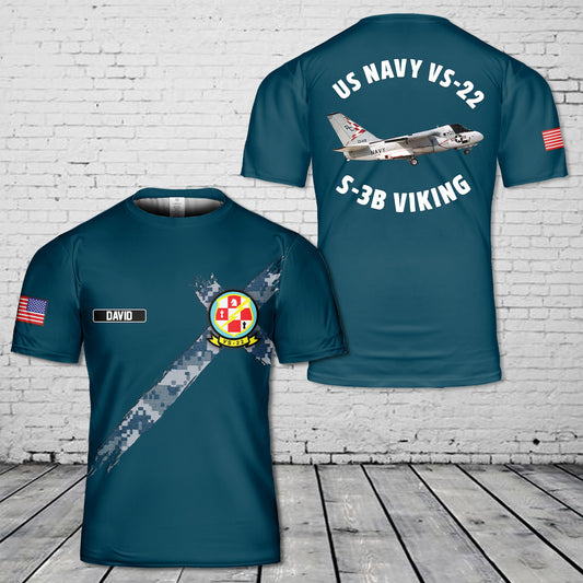 Custom Name US Navy VS-22 S-3B Viking 3D T-Shirt