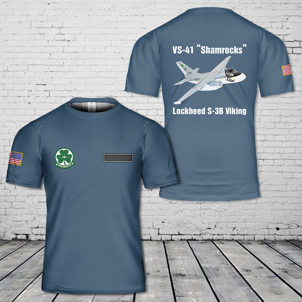 Custom Name US Navy VS-41 Shamrocks S-3B Viking (1990s) T-Shirt 3D