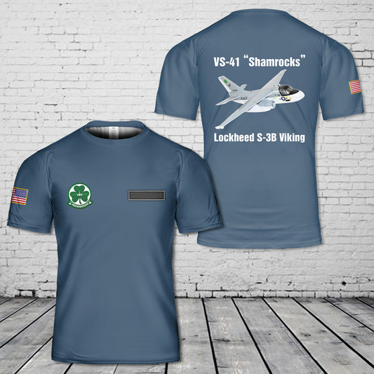 Custom Name US Navy VS-41 Shamrocks S-3B Viking (1990s) T-Shirt 3D