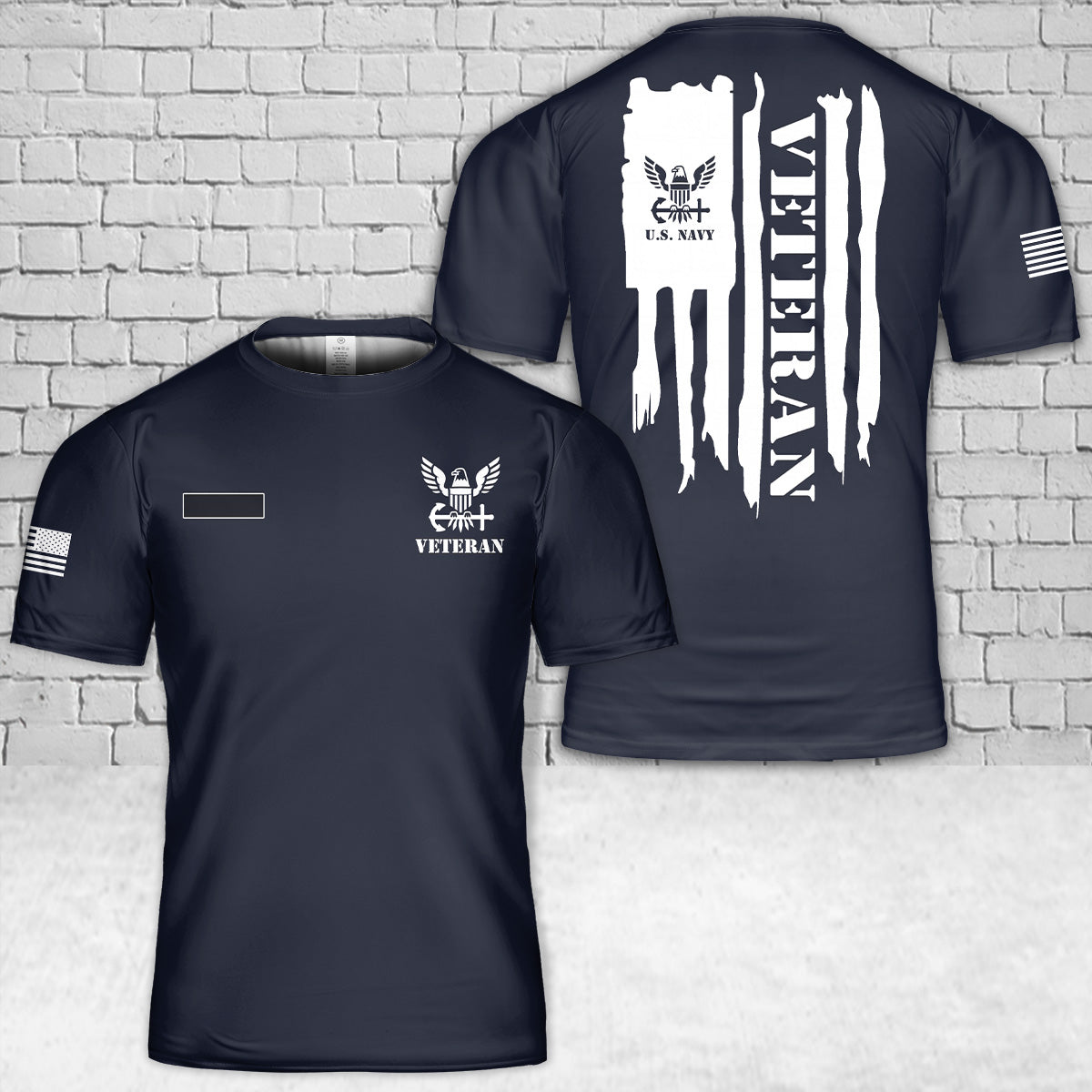 Custom Name US Navy Veteran With Flag T-Shirt 3D