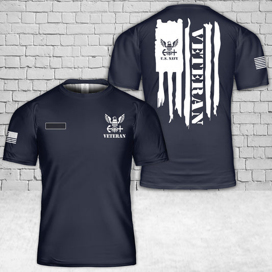 Custom Name US Navy Veteran With Flag T-Shirt 3D