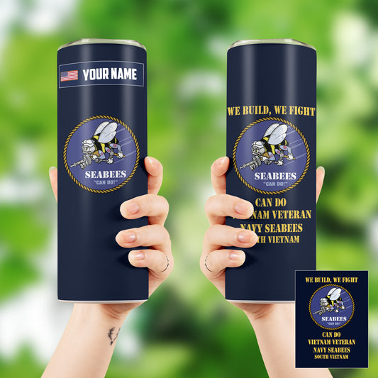 Custom Name US Navy Vietnam Veteran Navy SEABEES South Vietnam Skinny Tumbler Stainless Steel with Lids 20OZ