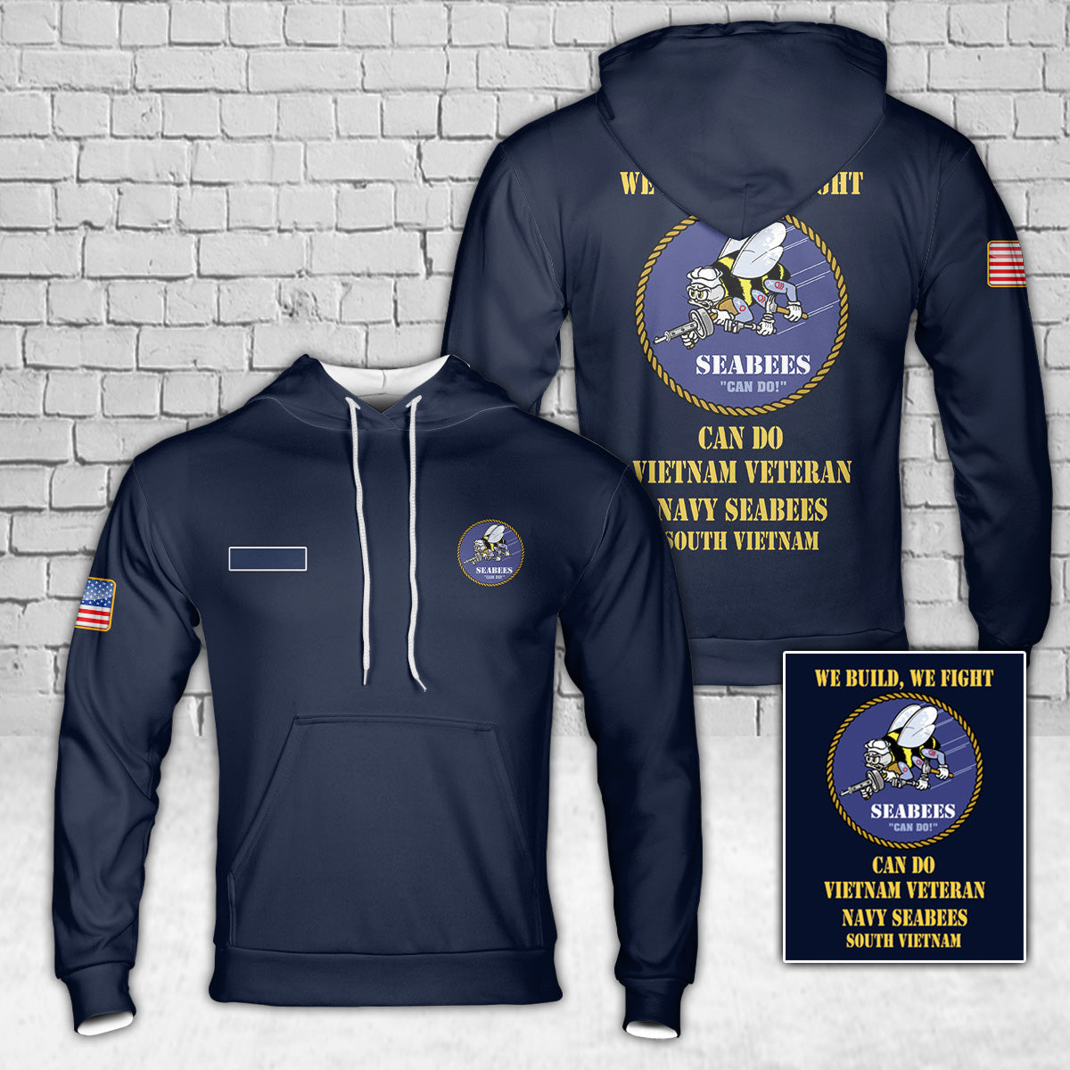Custom Name US Navy Vietnam Veteran Navy SEABEES South Vietnam Veteran Hoodie 3D