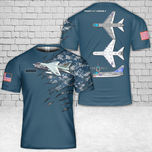 Custom Name US Navy Vought A-7 Corsair II T-Shirt 3D