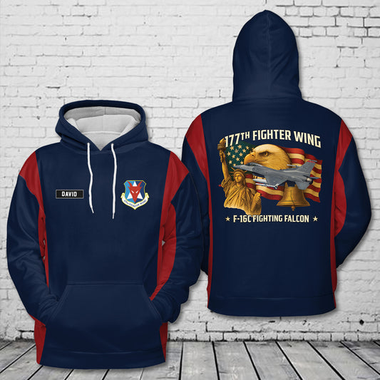 Custom Name US New Jersey Air National Guard 177th Fighter Wing F-16C Fighting Falcon 250th Anniversary 1776-2026 3D Hoodie