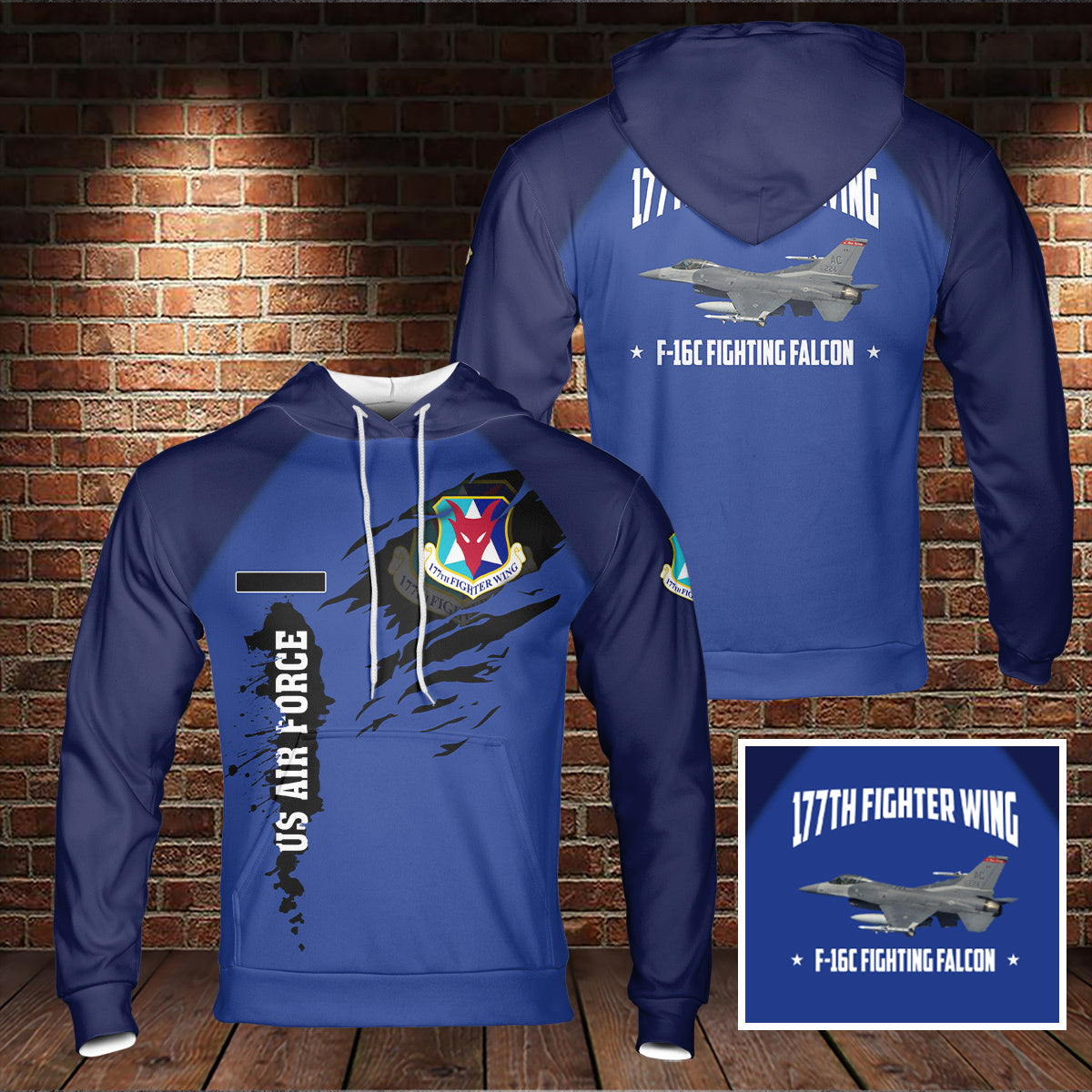 Custom Name US New Jersey Air National Guard 177th Fighter Wing F-16C Fighting Falcon Hoodie 3D