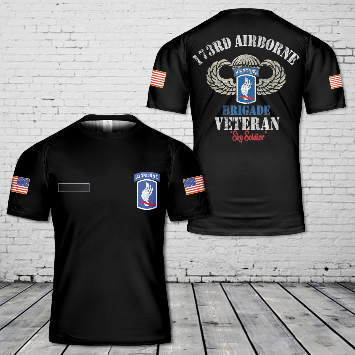 Custom Name US Paratrooper 173rd Airborne Brigade Veteran Sky Soldier T-Shirt 3D