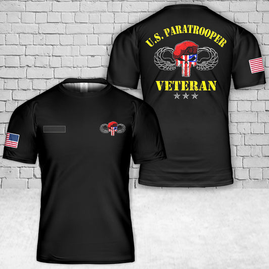 Custom Name US Paratrooper Army Veteran Airborne Division T-Shirt 3D