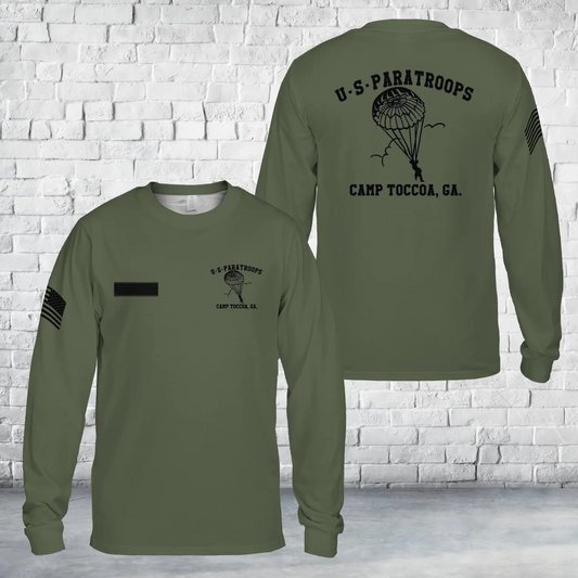Custom Name US Paratrooper Camp Toccoa WWII  AOP Long Sleeve Shirt