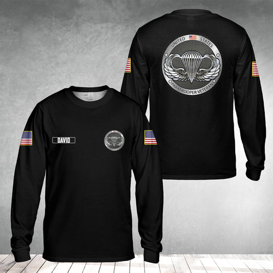 Custom Name US Paratrooper Veteran AOP Long Sleeve Shirt