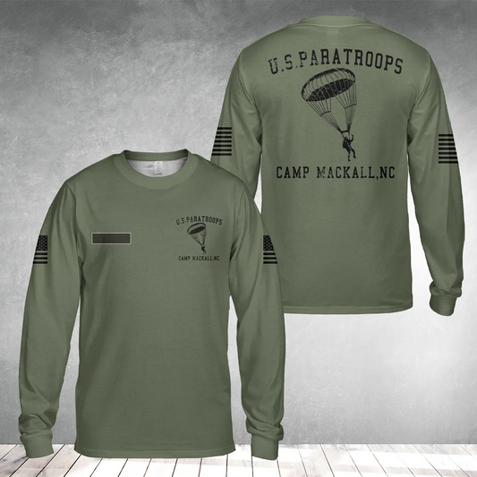 Custom Name US Paratroops Camp Mackall, NC WW2  AOP Long Sleeve Shirt