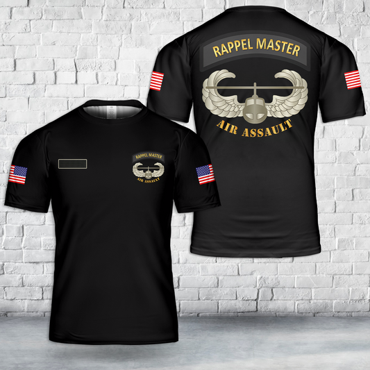 Custom Name US Rappel Master Tab w Air Assault Badge T-Shirt 3D