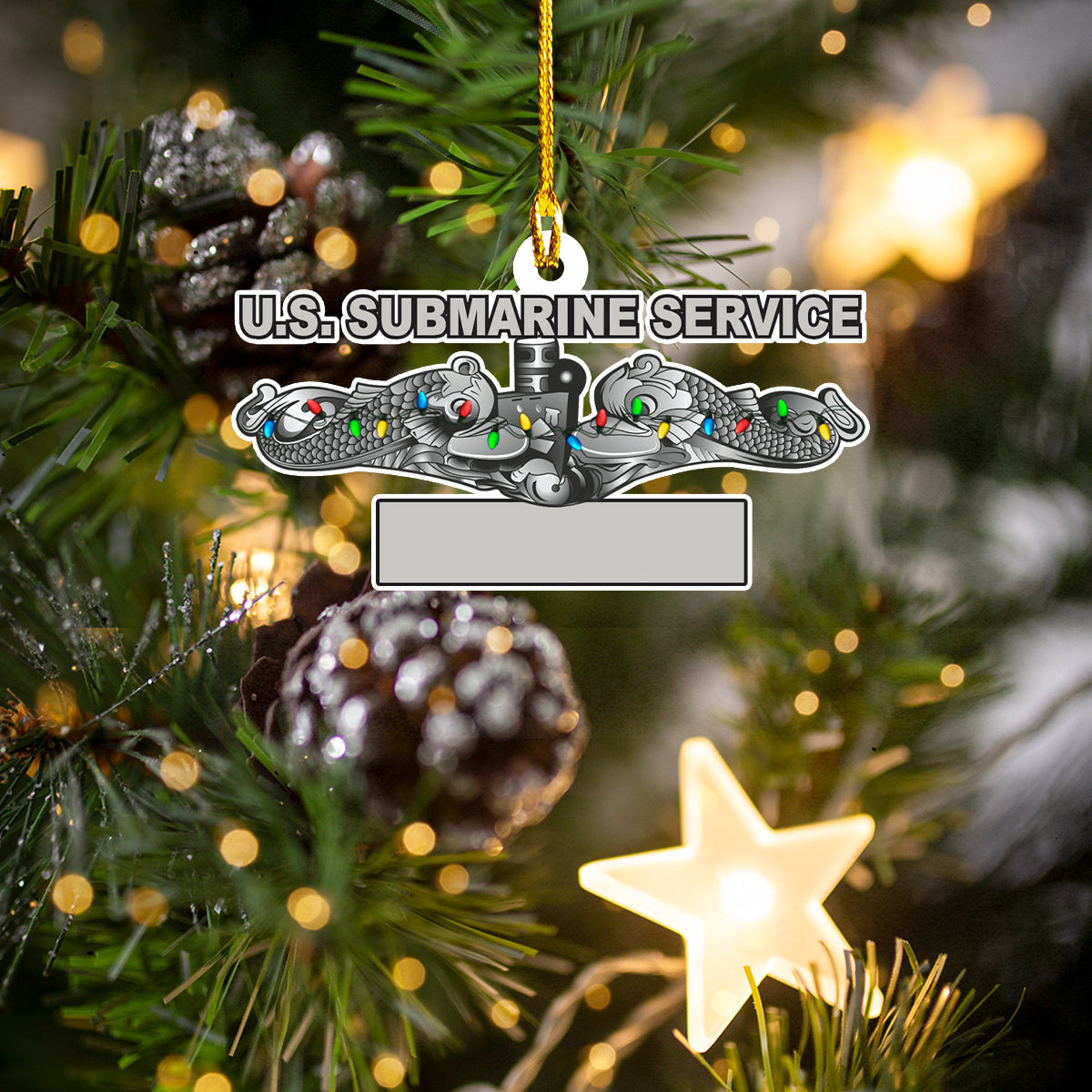 Custom Name US Submarine Service With Dolphins Christmas Ornament