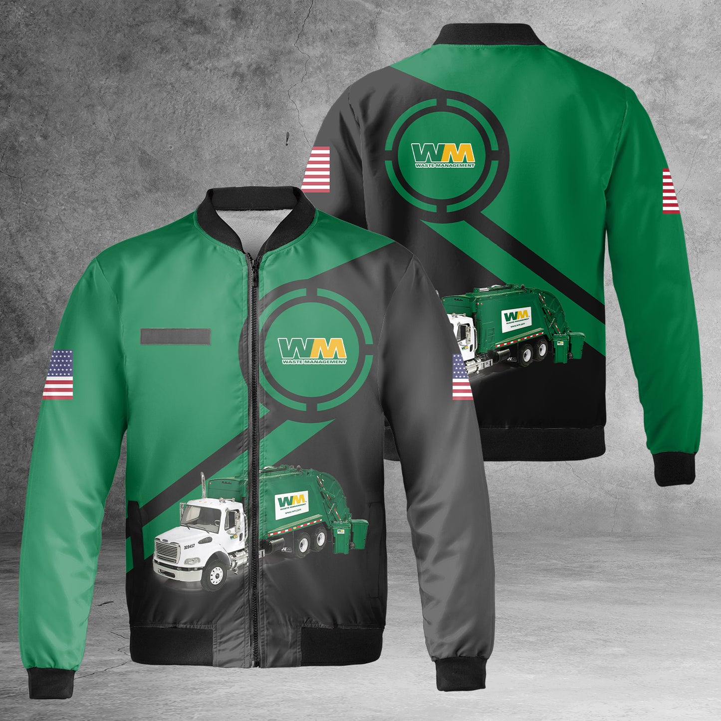 Custom Name US Waste Management AOP Fleece Bomber Jacket