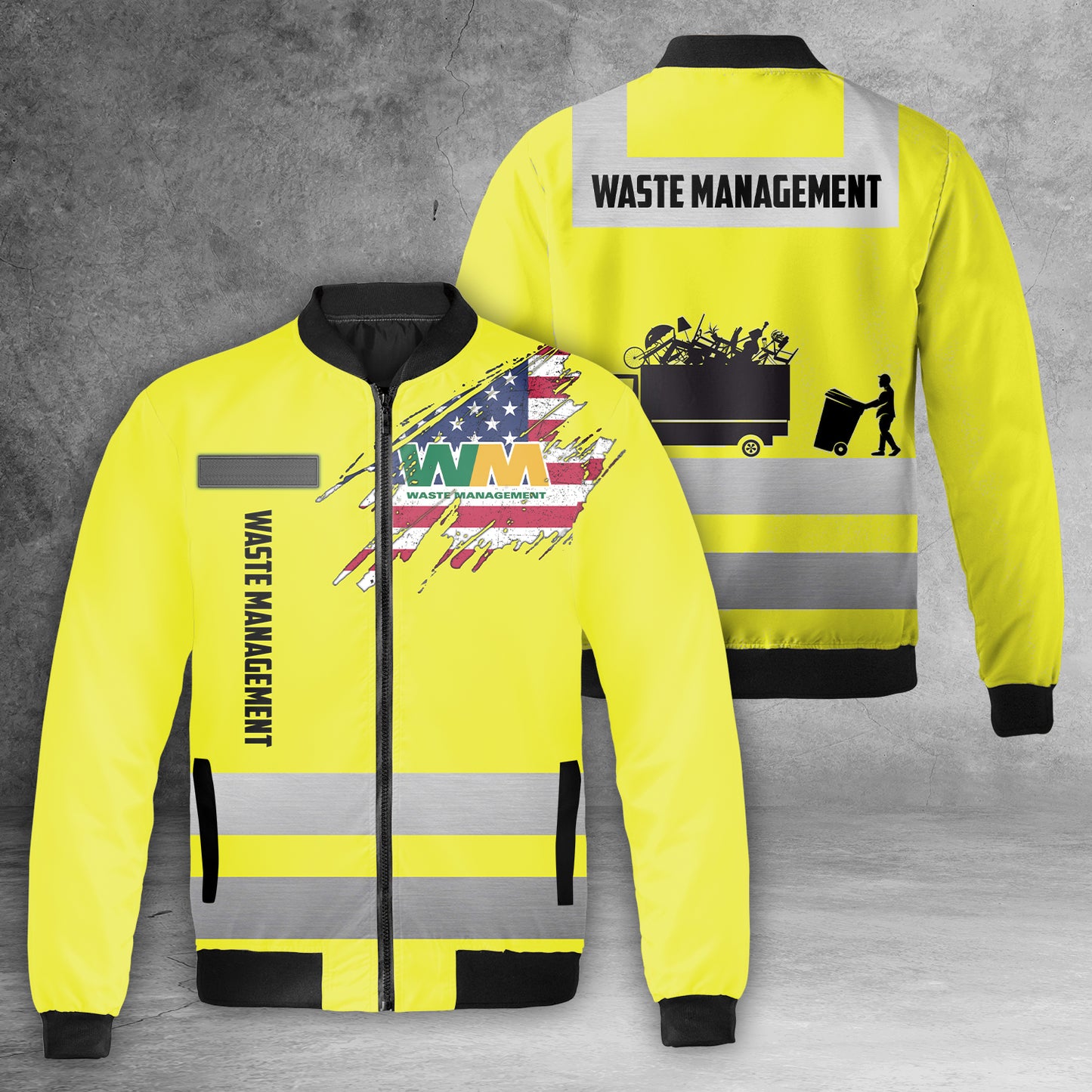 Custom Name US Waste Management AOP Fleece Bomber Jacket