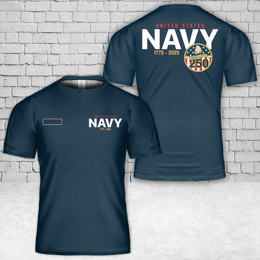 Custom Name US Navy 250th Anniversary T-Shirt 3D