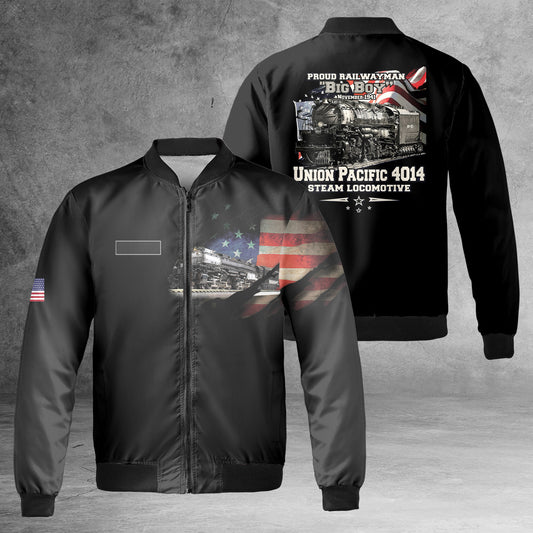 Custom Name Union Pacific Steam Locomotive 4014 BIG BOY AOP Fleece Bomber Jacket