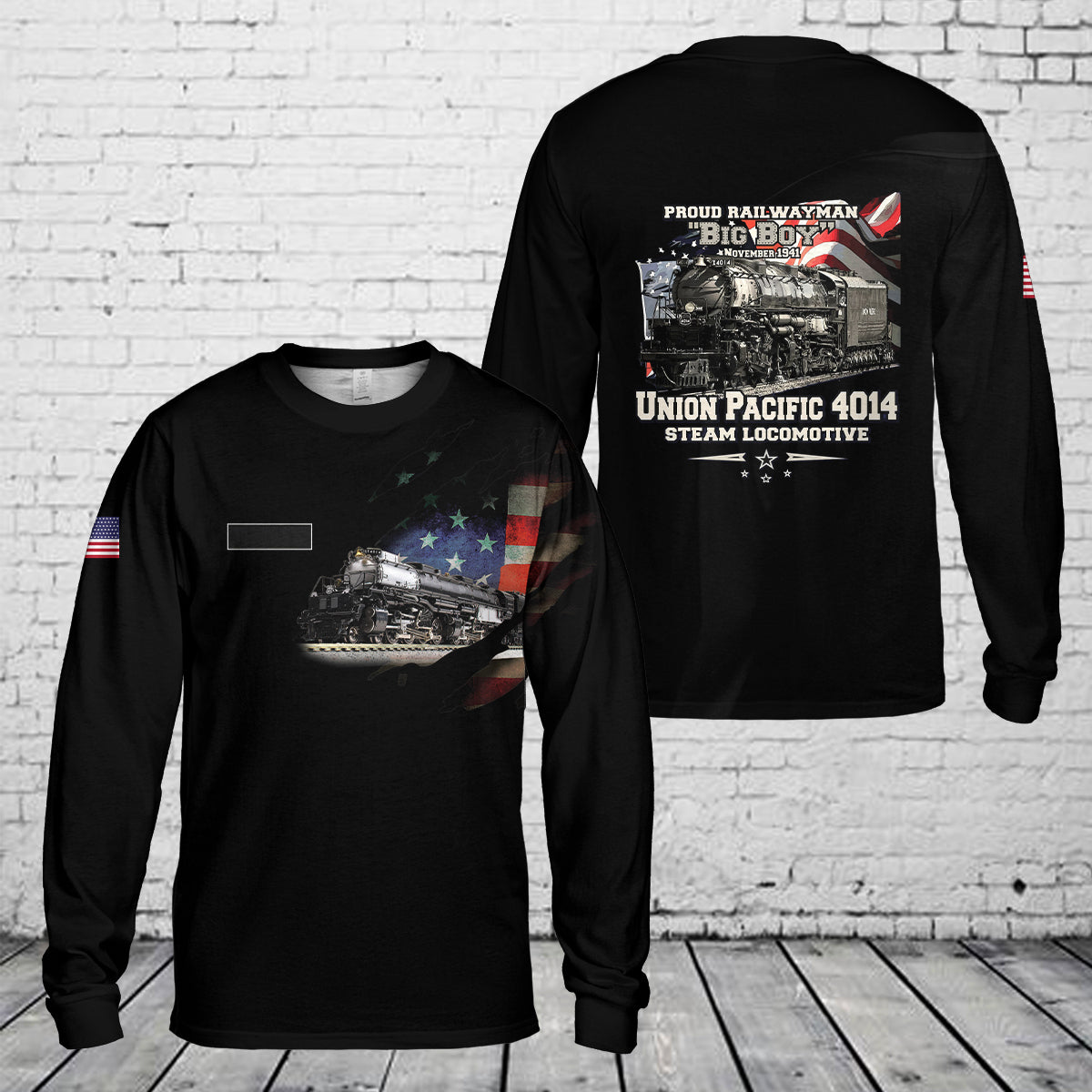 Custom Name Union Pacific Steam Locomotive 4014 BIG BOY AOP Long Sleeve Shirt