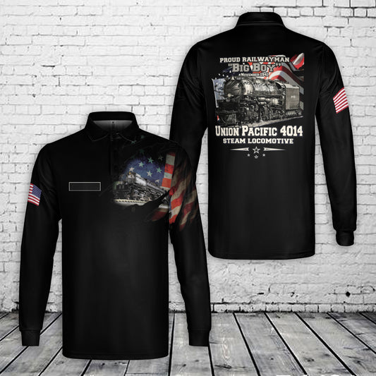 Custom Name Union Pacific Steam Locomotive 4014 BIG BOY AOP Men's Long Sleeve Polo Shirt (Midweight)