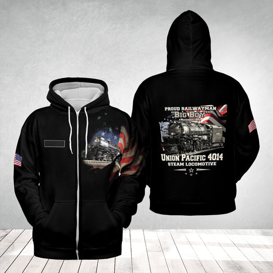 Custom Name Union Pacific Steam Locomotive 4014 BIG BOY AOP Zip Hoodie (Lightweight)