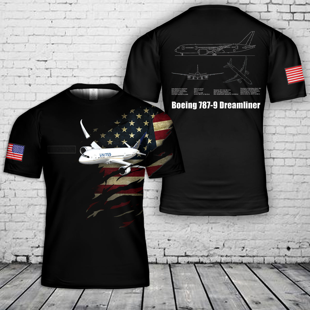 Custom Name United Airlines Boeing 787-9 Dreamliner T-Shirt 3D