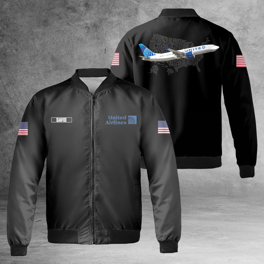 Custom Name United Airlines AOP Fleece Bomber Jacket