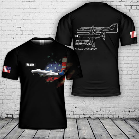 Custom Name United Express (Commutair) Embraer ERJ-145XR 3D T-Shirt