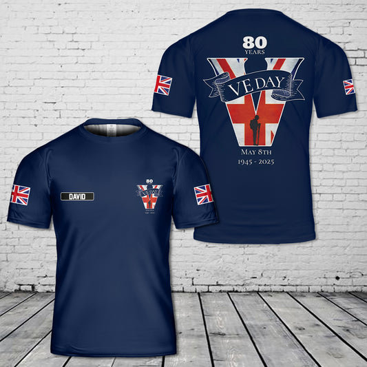 Custom Name VE Day 80th Anniversary 3D T-Shirt