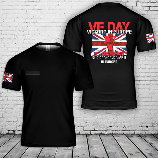 Custom Name VE Day Flag 80th Anniversary Victory in Europe Day 2025 T-Shirt 3D