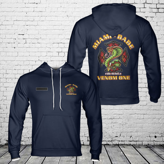 Custom Name Venom One - Fire Rescue, Miami Dade Hoodie 3D