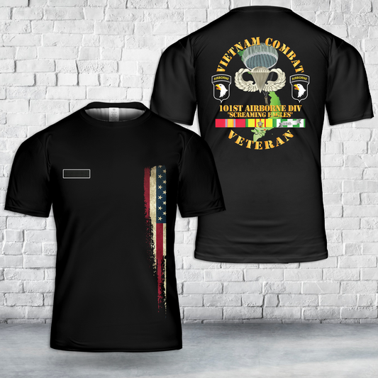 Custom Name Vietnam Combat Veteran w 101st Airborne Div - Vietnam War T-Shirt 3D