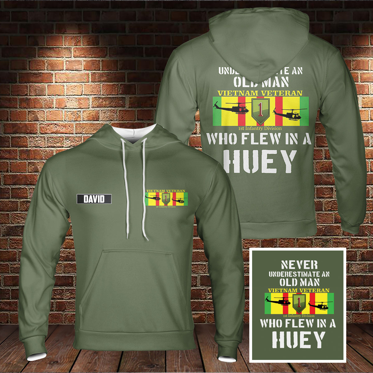 Custom Name Vietnam veteran 1st Infantry Division 3D Hoodie