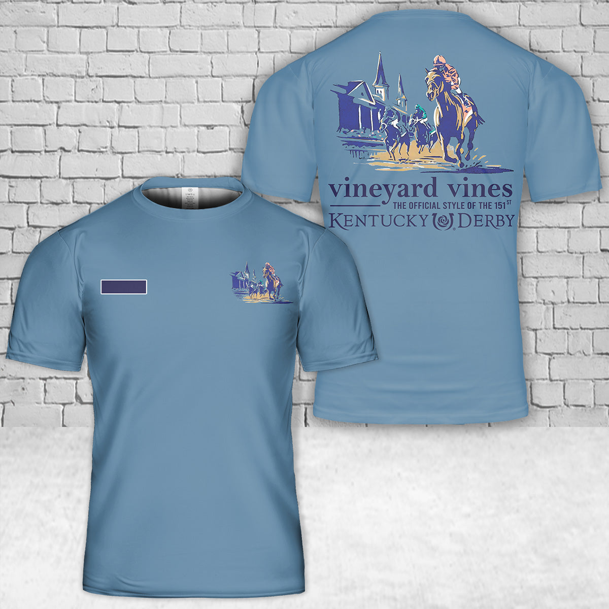 Custom Name Vineyard Vines Light Blue 151st Kentucky Derby T-Shirt 3D