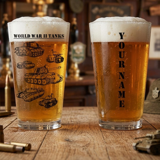 Custom Name World War 2 Tanks 16oz Pint Beer Glass
