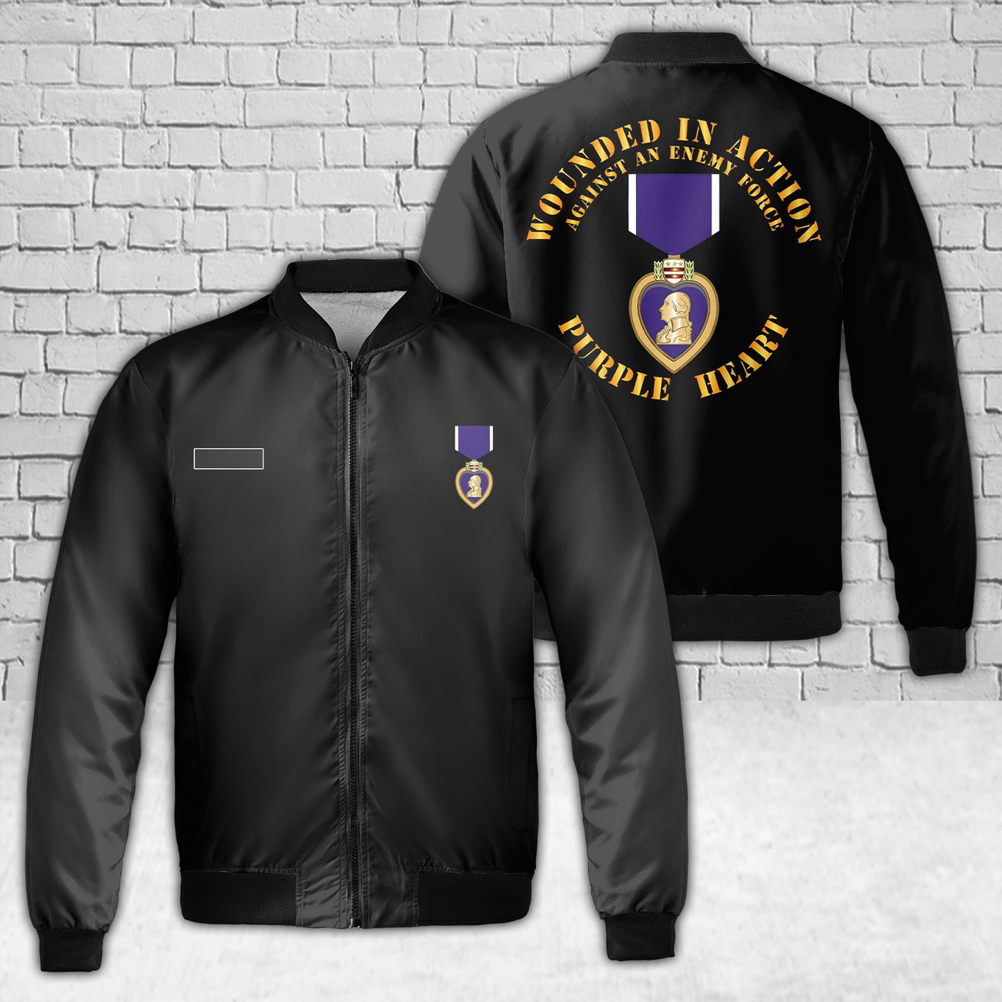 Custom Name Wounded in Action - Purple Heart AOP Fleece Bomber Jacket